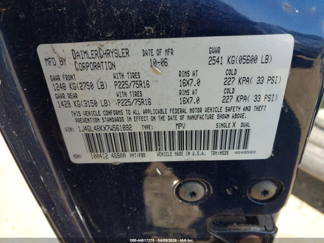 2007 Jeep Liberty Sport მანქანა იყიდება აუქციონზე, vin: 1J4GL48KX7W561892, აუქციონის ნომერი: 44817275