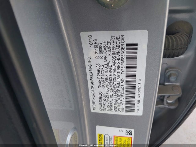 Продажа на аукционе авто 2018 Honda Accord Lx, vin: 1HGCV1F13JA251600, номер лота: 44817277