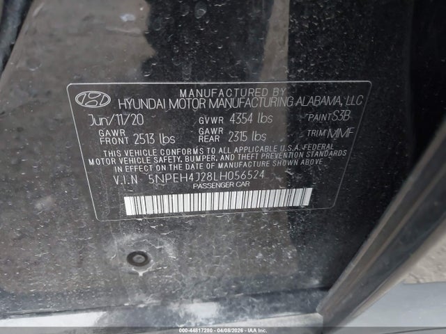 Aukcja sprzedaży 2020 Hyundai Sonata Limited, vin: 5NPEH4J28LH056524, numer aukcji: 44817280