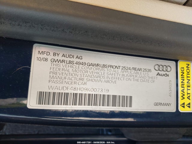 Aukcja sprzedaży 2009 Audi A4 2.0t Cabriolet Quattro, vin: WAUDF48H09K007319, numer aukcji: 44817281