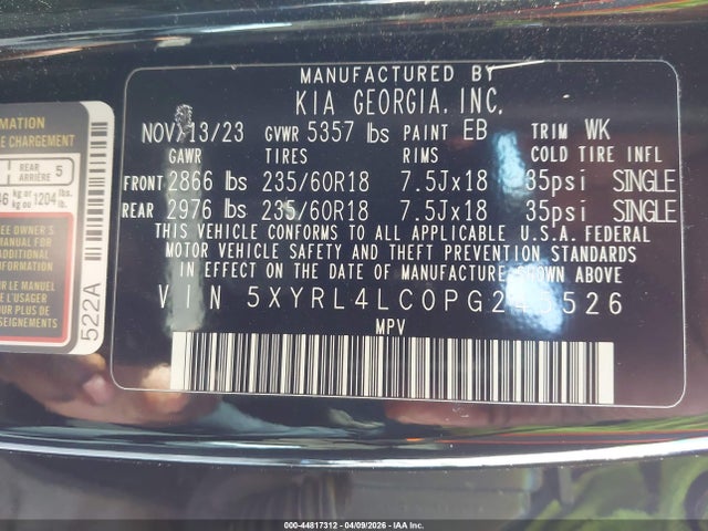 2023 Kia Sorento S მანქანა იყიდება აუქციონზე, vin: 5XYRL4LC0PG245526, აუქციონის ნომერი: 44817312
