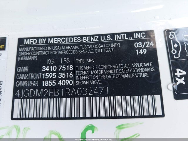 4JGDM2EB1RA032471 Mercedes-Benz Eqs 450 Suv 4matic