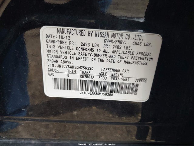 Aukcja sprzedaży 2013 Infiniti G37x, vin: JN1CV6AR3DM756390, numer aukcji: 44817337