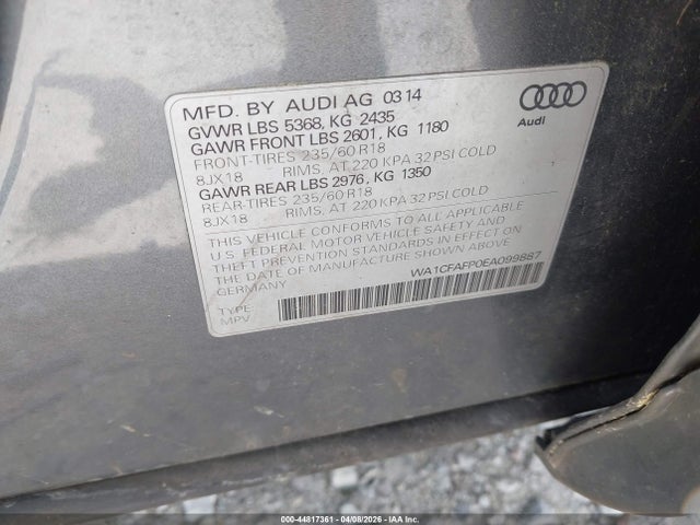 Продажа на аукционе авто 2014 Audi Q5 2.0t Premium, vin: WA1CFAFP0EA099887, номер лота: 44817361