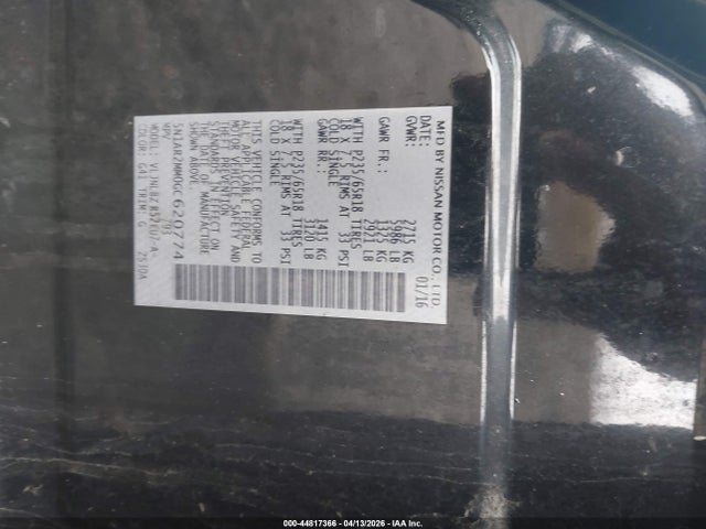 Aukcja sprzedaży 2016 Nissan Pathfinder S, vin: 5N1AR2MM0GC620774, numer aukcji: 44817366