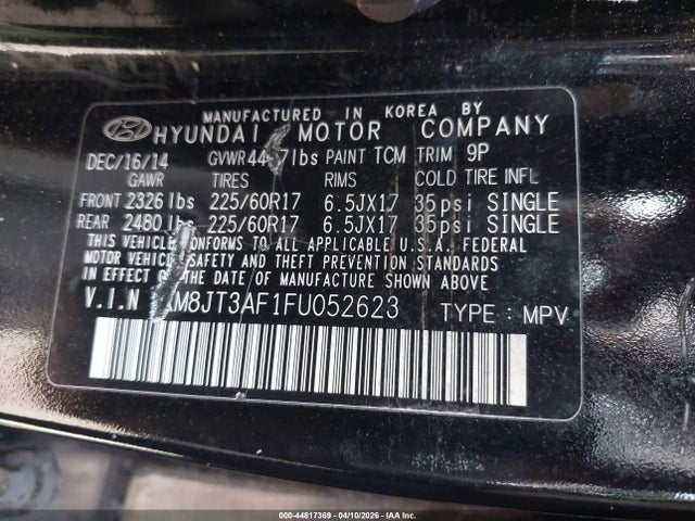 44817369 :رقم المزاد ، KM8JT3AF1FU052623 vin ، 2015 Hyundai Tucson Gls مزاد بيع