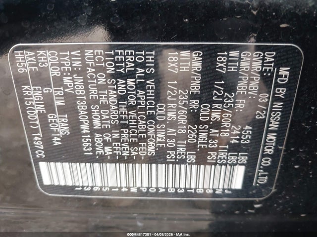 2023 Nissan Rogue Sv Fwd მანქანა იყიდება აუქციონზე, vin: JN8BT3BA0PW415631, აუქციონის ნომერი: 44817381