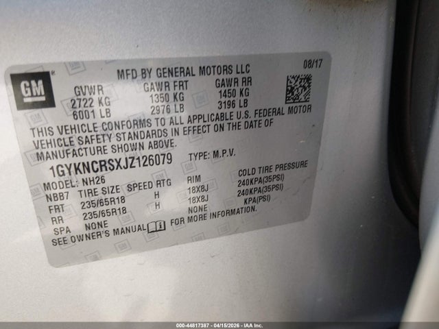 Продажа на аукционе авто 2018 Cadillac Xt5 Luxury, vin: 1GYKNCRSXJZ126079, номер лота: 44817387