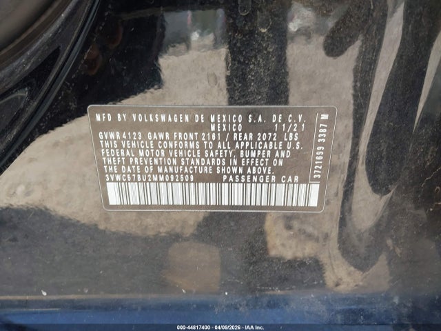 3VWC57BU2MM092509 Volkswagen Jetta 1.4t R-line/1.4t S/1.4t Se