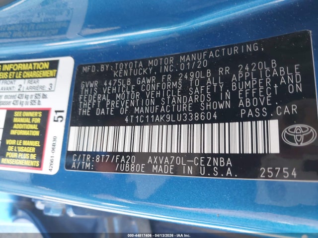 Toyota CAMRY LE 2020 4T1C11AK9LU338604 Image 9