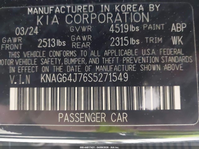 Продаж на аукціоні авто 2025 Kia K5 Gt-line, vin: KNAG64J76S5271549, номер лоту: 44817421