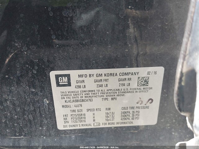 Aukcja sprzedaży 2016 Buick Encore, vin: KL4CJASBXGB634763, numer aukcji: 44817429