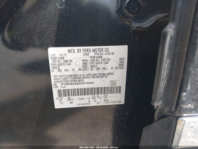 Aukcja sprzedaży 2013 Ford Explorer Xlt, vin: 1FM5K8D82DGA18264, numer aukcji: 44817467