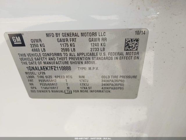 Chevrolet EQUINOX LS 2015 1GNALAEK7FZ110888 Image 9