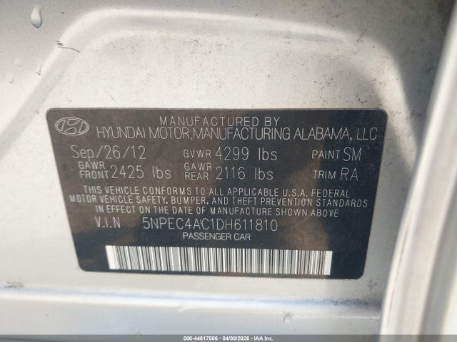 Aukcja sprzedaży 2013 Hyundai Sonata Limited, vin: 5NPEC4AC1DH611810, numer aukcji: 44817506