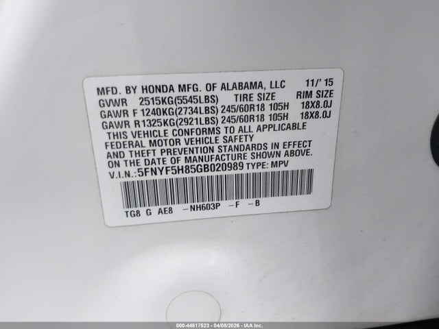 Honda Pilot Ex-l 2016 5FNYF5H85GB020989 Image 9