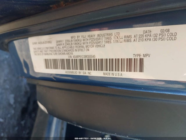 Aukcja sprzedaży 2008 Subaru Outback 2.5i, vin: 4S4BP61C086355545, numer aukcji: 44817531