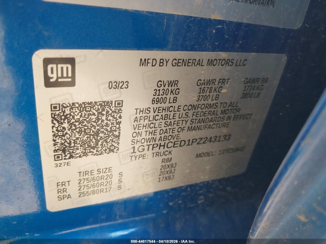 44817544 :رقم المزاد ، 1GTPHCED1PZ243133 vin ، 2023 Gmc Sierra 1500 2wd  Short Box Elevation مزاد بيع