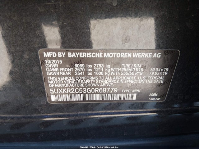 Aukcja sprzedaży 2016 Bmw X5 Sdrive35i, vin: 5UXKR2C53G0R68779, numer aukcji: 44817564