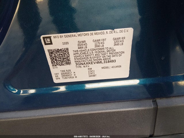 Продаж на аукціоні авто 2021 Chevrolet Equinox Fwd Lt, vin: 3GNAXKEV4ML318493, номер лоту: 44817572