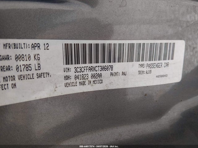 2012 FIAT 500 3C3CFFARXCT306078 Photo 8