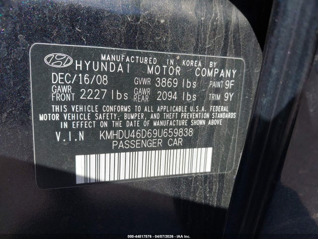 Продаж на аукціоні авто 2009 Hyundai Elantra Se, vin: KMHDU46D69U659838, номер лоту: 44817576