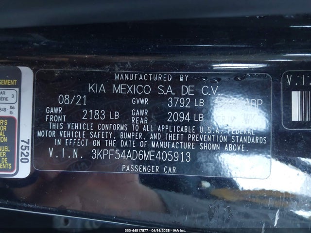 Продаж на аукціоні авто 2021 Kia Forte Ex, vin: 3KPF54AD6ME405913, номер лоту: 44817577