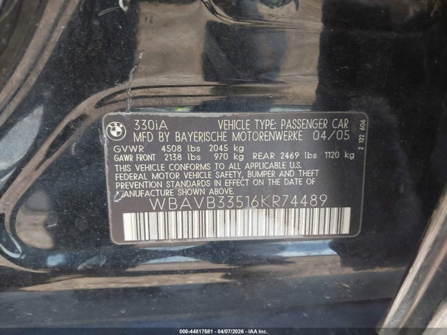 Продаж на аукціоні авто 2006 Bmw 330i, vin: WBAVB33516KR74489, номер лоту: 44817581