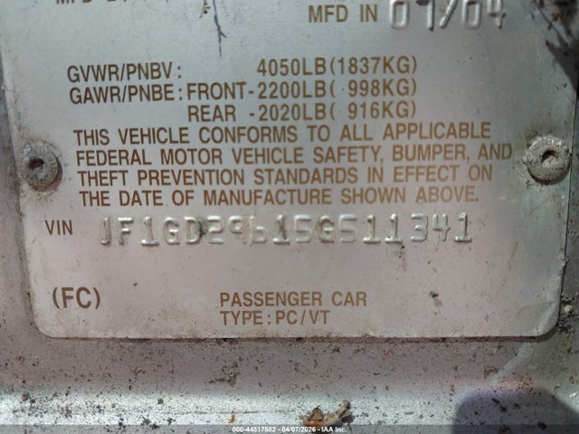 2005 Subaru Impreza Wrx მანქანა იყიდება აუქციონზე, vin: JF1GD29615G511341, აუქციონის ნომერი: 44817582