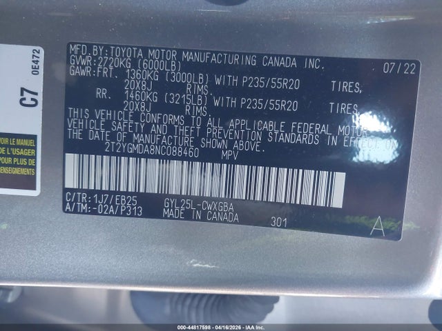 Продажа на аукционе авто 2022 Lexus Rx 450h F Sport Handling, vin: 2T2YGMDA8NC088460, номер лота: 44817598