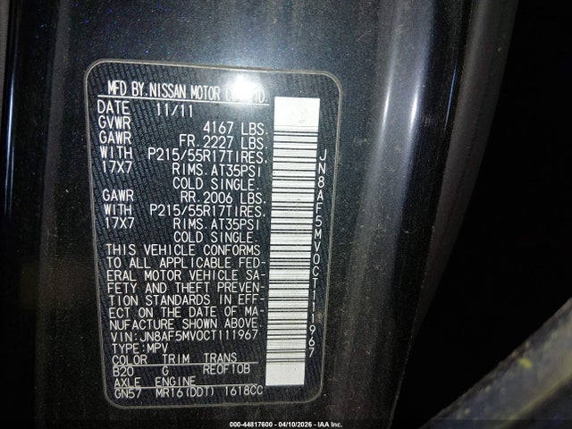 Aukcja sprzedaży 2012 Nissan Juke Sl, vin: JN8AF5MV0CT111967, numer aukcji: 44817600