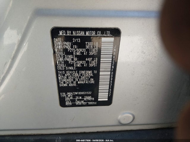 Aukcja sprzedaży 2013 Infiniti Qx56, vin: JN8AZ2NF0D9531532, numer aukcji: 44817606