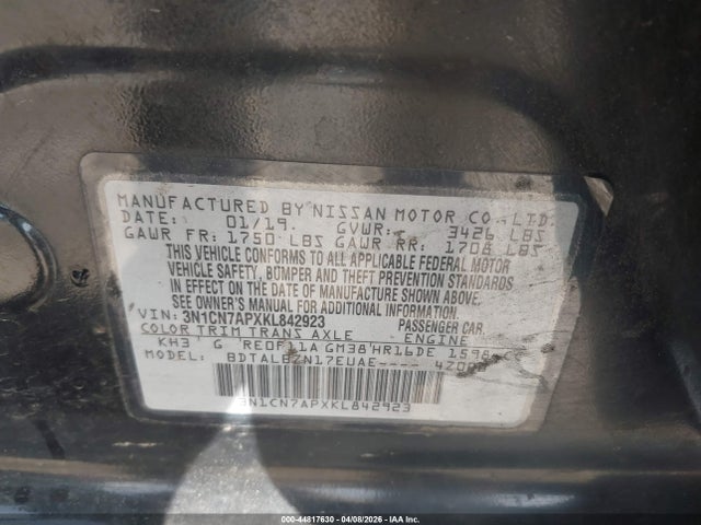 3N1CN7APXKL842923 Nissan Versa 1.6 Sv