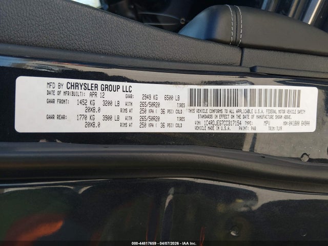 Продажа на аукционе авто 2012 Dodge Durango Citadel, vin: 1C4RDJEG7CC317154, номер лота: 44817659