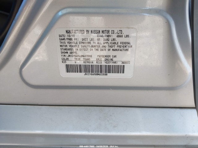 Aukcja sprzedaży 2011 Infiniti G37x, vin: JN1CV6AR9BM403598, numer aukcji: 44817665