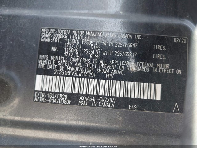 2T3G1RFV3LW105294 Toyota RAV4 LE