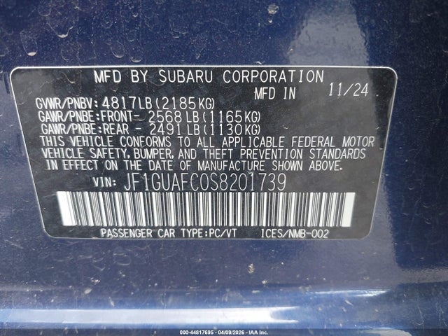 Продаж на аукціоні авто 2025 Subaru Impreza Sport 5-door, vin: JF1GUAFC0S8201739, номер лоту: 44817695