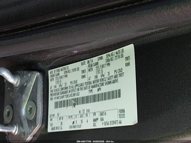 2014 Ford Escape S მანქანა იყიდება აუქციონზე, vin: 1FMCU0F72EUE39122, აუქციონის ნომერი: 44817705