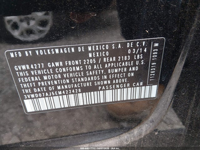 3VWD07AJ5EM422428 Volkswagen Jetta 1.8t Se
