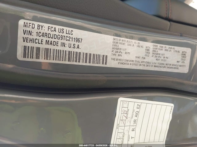 Aukcja sprzedaży 2026 Dodge Durango Gt Awd, vin: 1C4RDJDG9TC211967, numer aukcji: 44817723