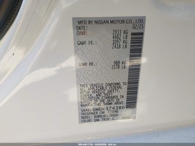 Nissan Altima Sv Awd 2025 1N4BL4DW6SN374386 Image 9