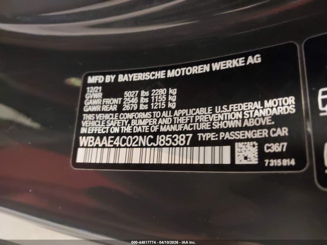 2022 Bmw 840 I Xdrive მანქანა იყიდება აუქციონზე, vin: WBAAE4C02NCJ85387, აუქციონის ნომერი: 44817774