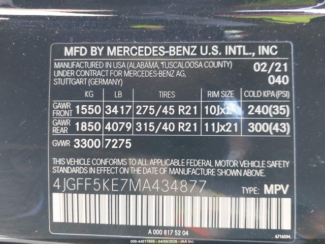 Продаж на аукціоні авто 2021 Mercedes-benz Gls 450 4matic, vin: 4JGFF5KE7MA434877, номер лоту: 44817805