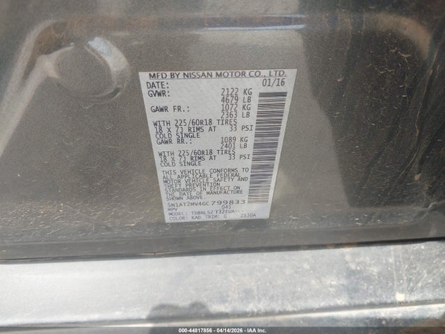 5N1AT2MV4GC799833 Nissan Rogue Sl
