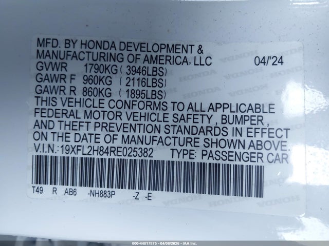 Honda Civic Sport 2024 19XFL2H84RE025382 Image 9