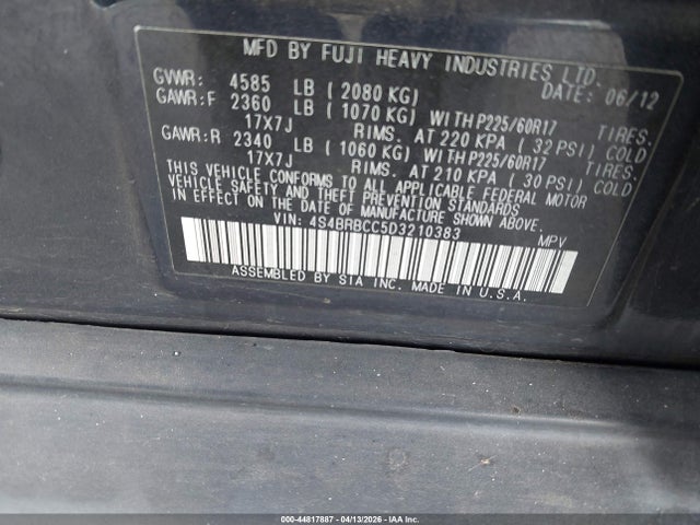 Auction sale of the 2013 Subaru Outback 2.5i Premium, vin: 4S4BRBCC5D3210383, lot number: 44817887