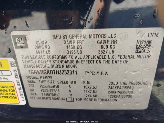 1GNKRGKD7HJ232311 Chevrolet Traverse 1lt