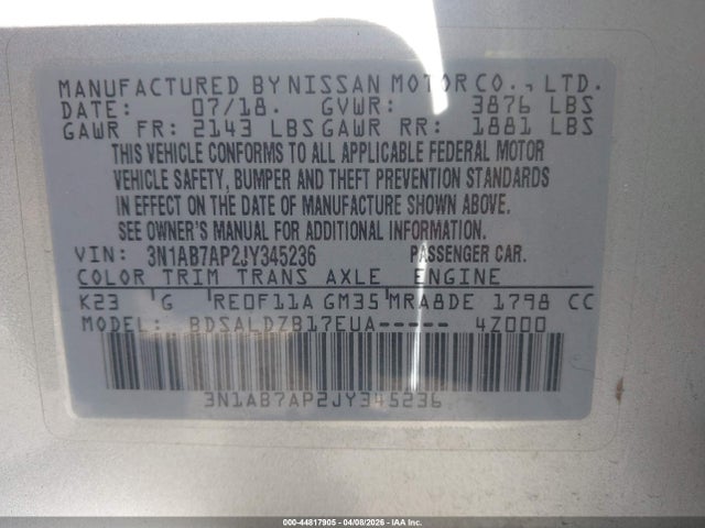 3N1AB7AP2JY345236 Nissan SENTRA SV