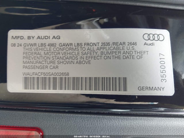 Продаж на аукціоні авто 2025 Audi A5 Sportback Premium Plus 45 Tfsi S Line Quattro S Tronic, vin: WAUFACF50SA002658, номер лоту: 44817916