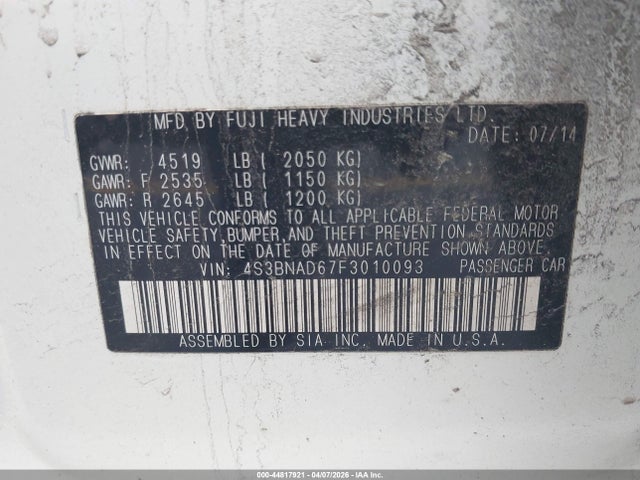 Продаж на аукціоні авто 2015 Subaru Legacy 2.5i Premium, vin: 4S3BNAD67F3010093, номер лоту: 44817921